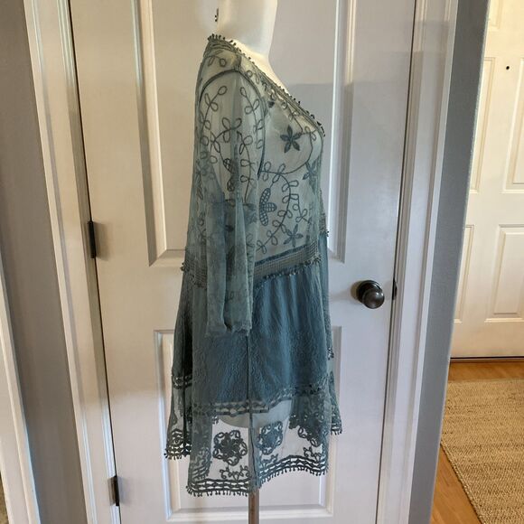Womens Green Lace Swimsuit Coverup Embroidered V-Neck Eomenie One Size Dress Top - Picture 7 of 12